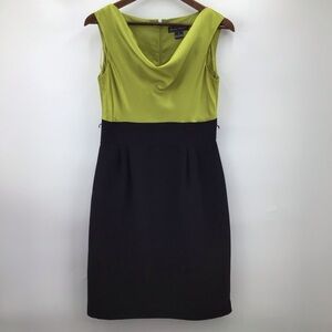 Jessica Howard Green and Black Draped Neckline Sleeveless Midi Dress